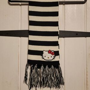 Hello Kitty Sanrio Black White Striped Scarf Fringe